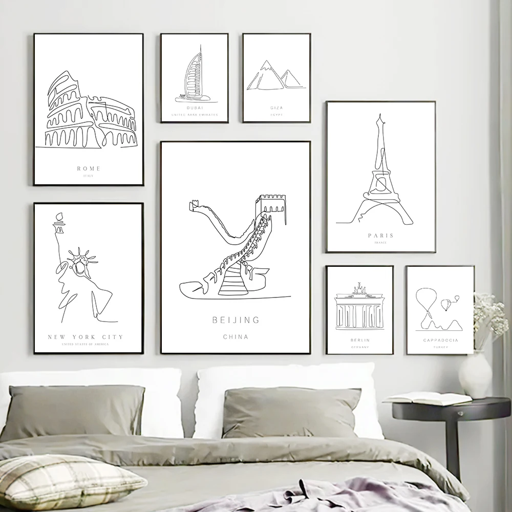 

Abstract City Line Canvas Painting And Prints New York Paris Tower Line Nordic Art Poster Wall Picture For Living Room Decor