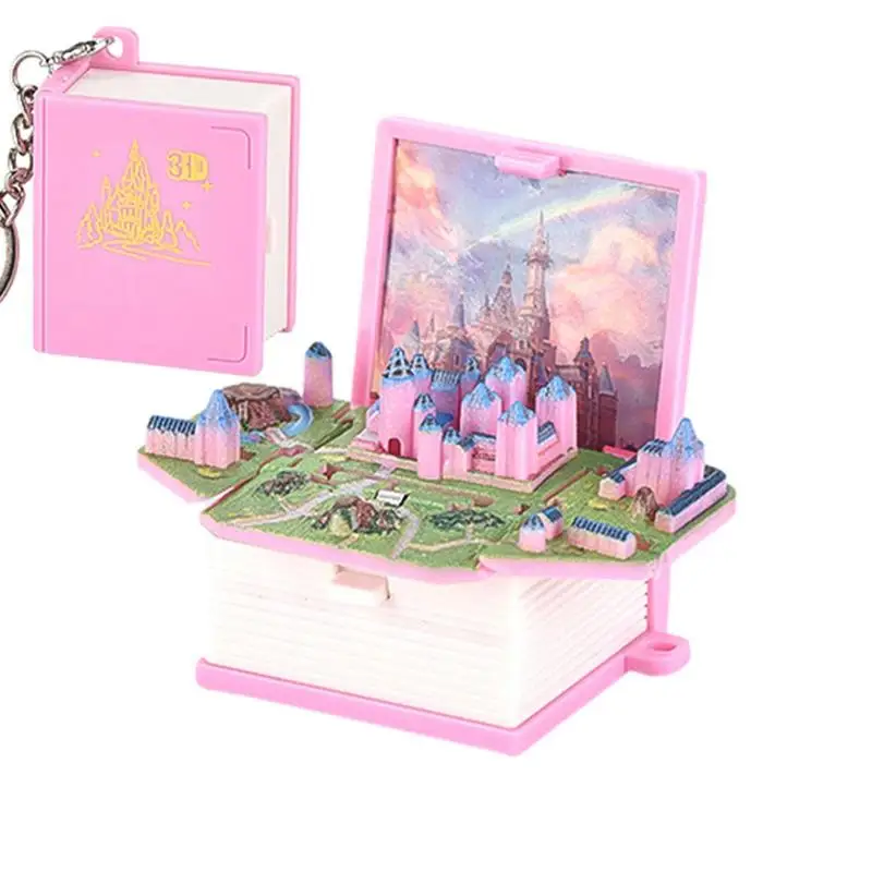 

Castle Keychain Mini Stereo Castle Book Keychain Toys Castle Toys 3D -Decompression Toys Pop-up Mini World For Boys Girls