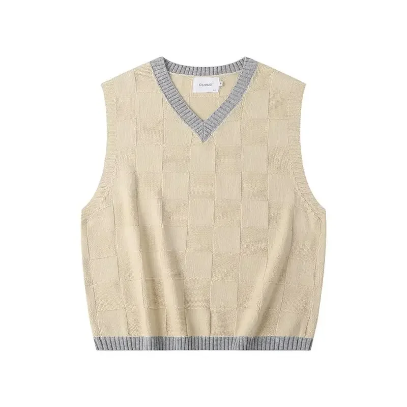 Бежевый вязаный свитер Мужской жилет с V-образным вырезом без рукавов Мужская