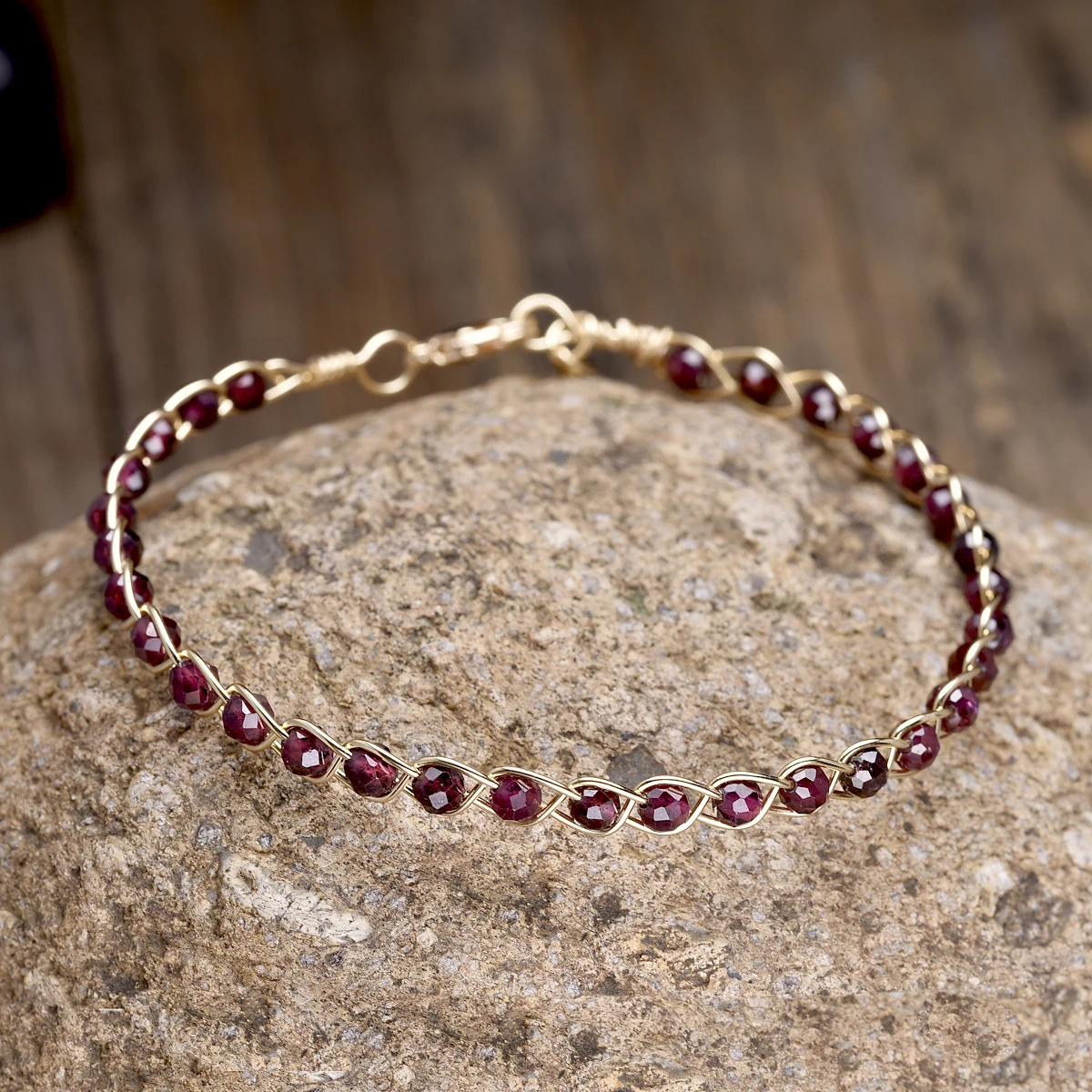 Натуральный камень красный гранат медная проволока плетеные браслеты ручной