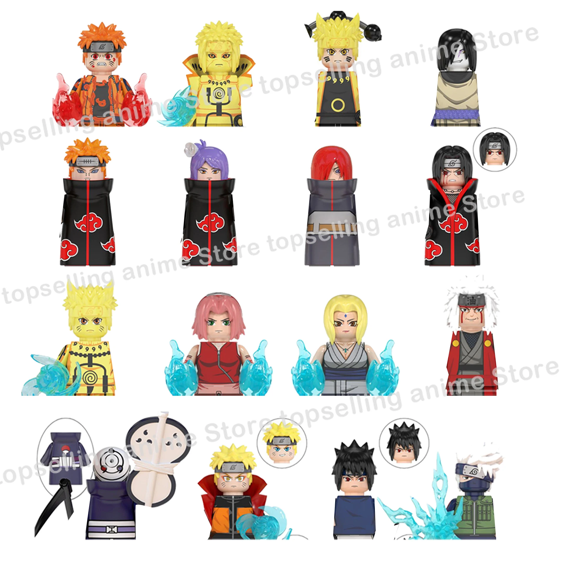 

Naruto Sasuke Kakashi Akatsuki bricks Building Blocks Anime cartoon Mini Action Figures Heads Assembly Toys kids Birthday Gifts
