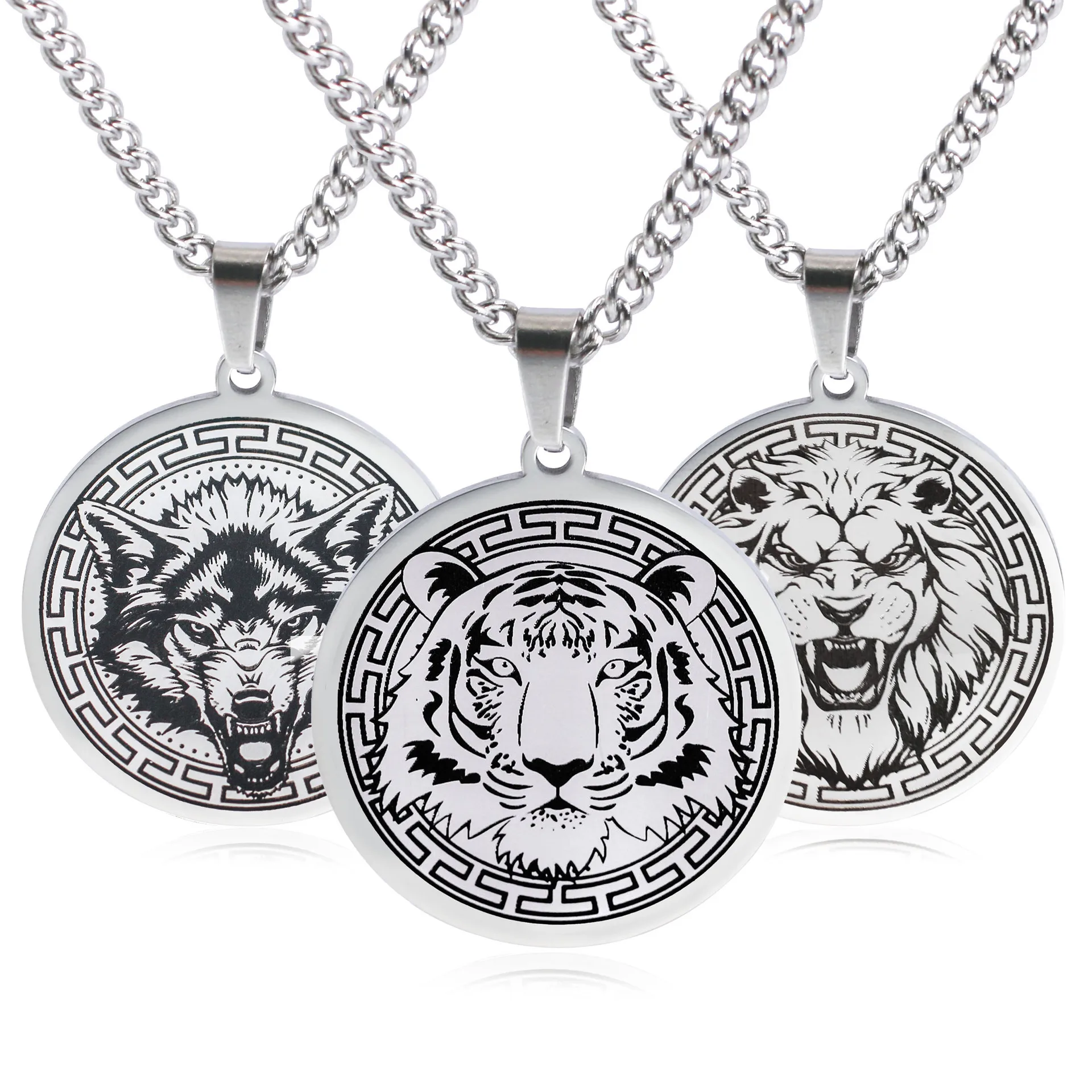 

DOOYIO Bear Wolf Tiger Lion Animal Pendant Necklace Stainless Steel Statement Box Chain Male Men Necklaces Jewelry