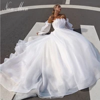 romantic a line wedding dress 2022 for women detachable sleeve strapless bride dress backless sexy floor length vestido de novia
