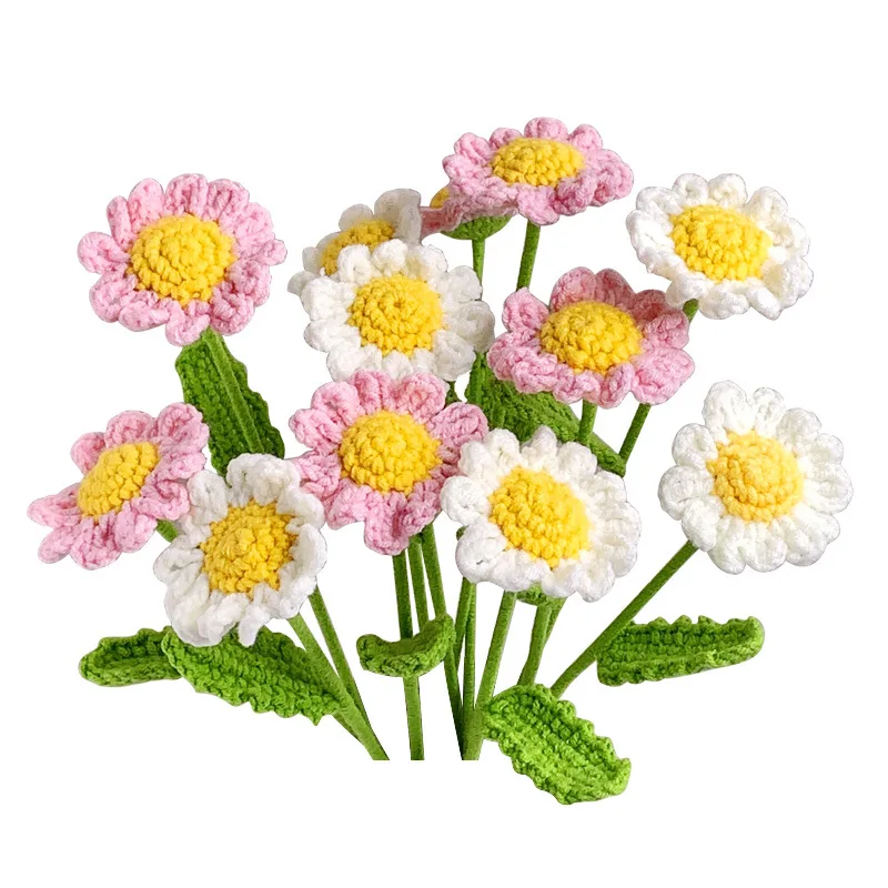 

1PC Hand-Knitted Daisy Flower Bouquet Crochet Woven Flowers Weeding Party Home Decoration Hand Knitting Artificial Flowers