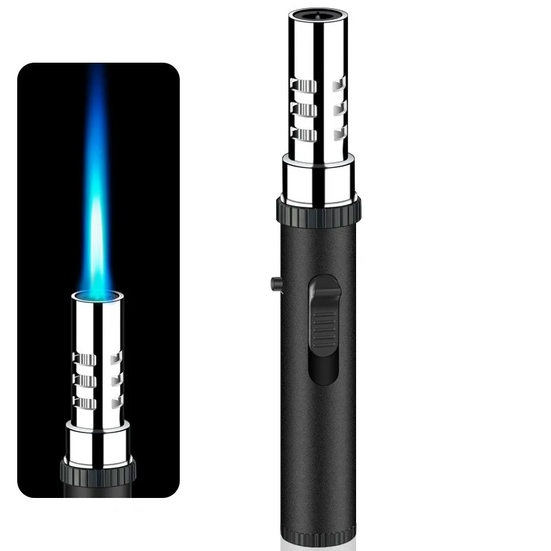 

Metal Pen Type Inflatable Lighter Adjustable Windproof Fierce Fire Blue Flame Point Cigar Barbecue Security Lock Airbrush Gun