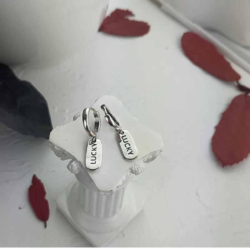 

Fashion Simple Silver Color Lucky Square Letter Earrings For Women Retro Student Ear Buckle Holiday Gift Jewelry Accessories