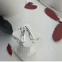 fashion simple silver color lucky square letter earrings for women retro student ear buckle holiday gift jewelry accessories
