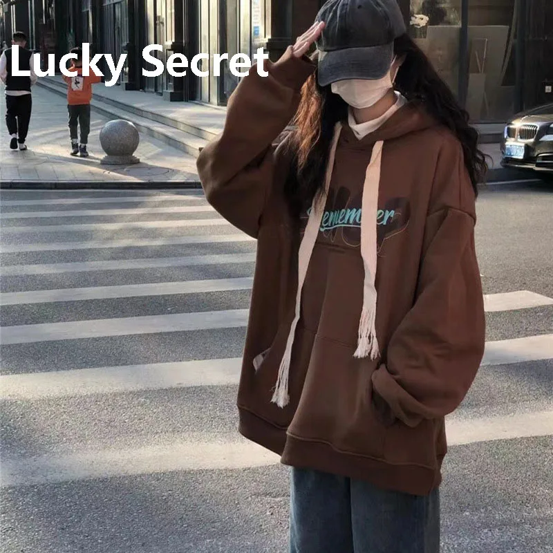 

Sweatshirts hoodie autumn and winter 2022 ladies hoodie shoulder-length Korean version of the loose-fitting and cashmere jacket