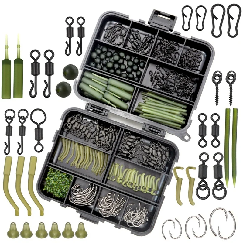 

Hot AD-420X Carp Fishing Tackle Kit In Box Fishing Swivels Snaps Rubber Anti Tangle Sleeves Hook Stop Beads Fishing Accessories