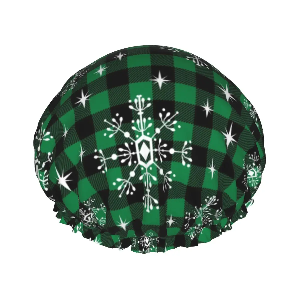 

Christmas Black Green Plaid Waterproof Shower Cap with Elasticized Hem Shower Sleeping Bonnet Cap for All Hair Lengths