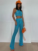 crochet knitted pants women sexy see through flare cut out trousers high waist 2022 summer nightclub bulk item wholesale lots