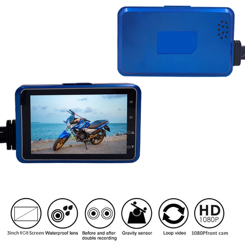 Motorcycle DVR Dash Cam Full HD 1080P+720P Front & Rear View Dual Lens Waterproof Motorcycle Camera Black Driving Recorder Box