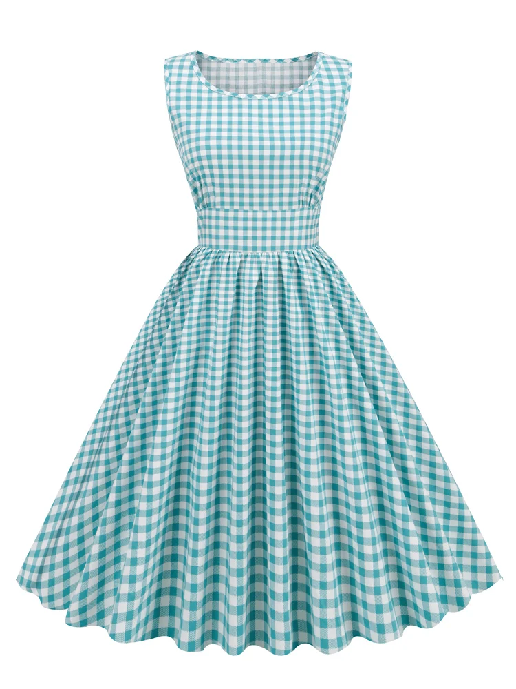 

Женское плиссированное платье в клетку, винтажное Хлопковое платье в стиле 50-х, с круглым вырезом, без рукавов, с высокой талией, в стиле рокабилли 50-х годов, 2023
