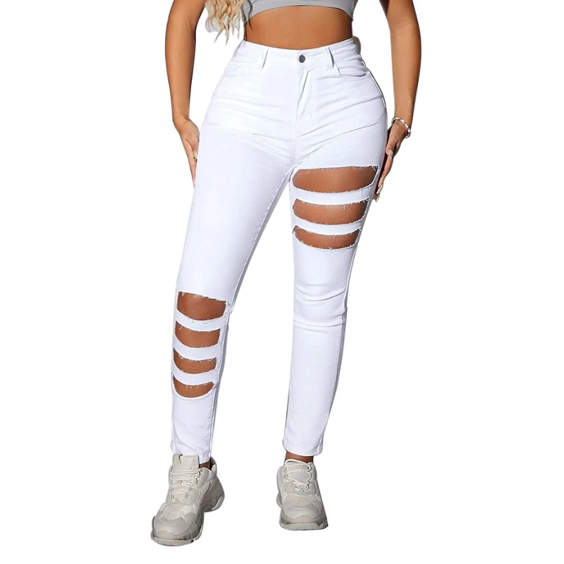 2022 New Fashion Slim Ripped Jeans For Women Woman Ripped Trousers Stretch Pencil Pants Leggings Female Jeans