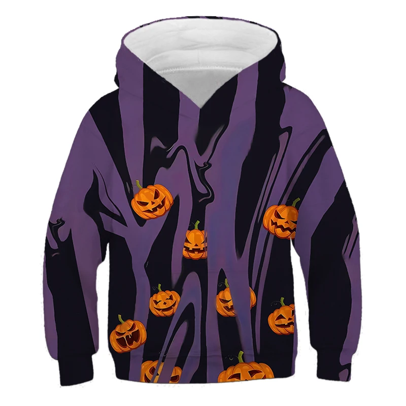

Halloween Boys' Hoodies Purple Black Stripe Long Sleeve Sweatshirt Pumpkin Lantern Children's Spring Autumn Outdoor Top Casual