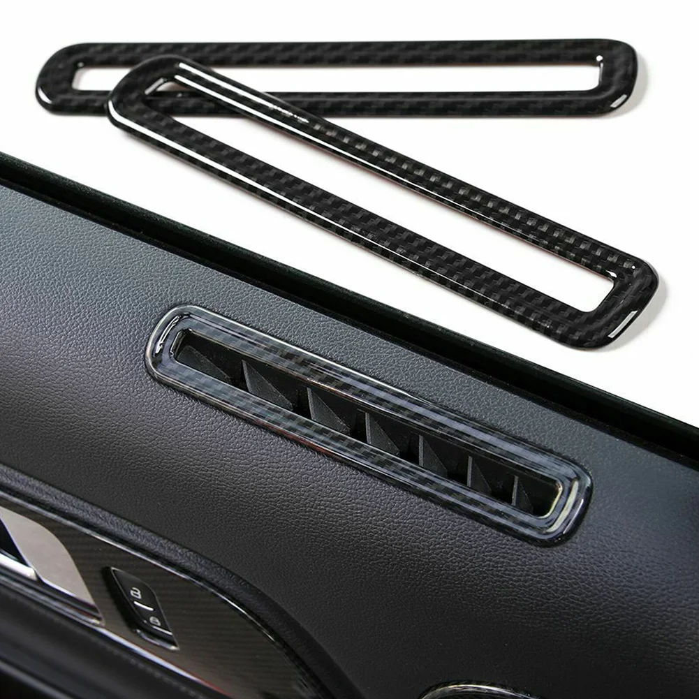 2pcs Carbon Fiber Interior Door Air Condition Vent Outlet Cover Trim AC Vent Cover Accessories For Ford Mustang 2015+