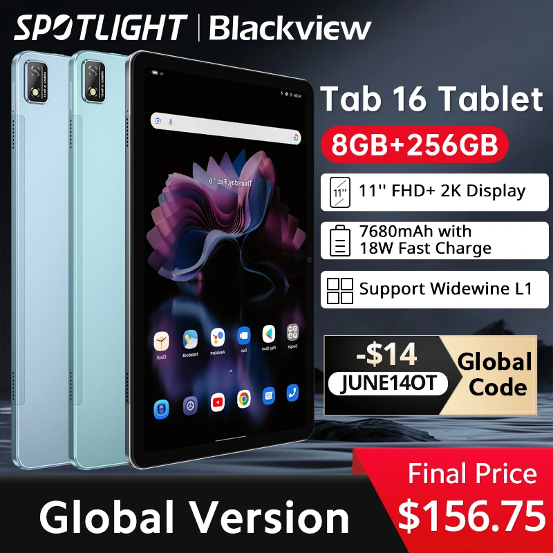 【World Premiere】Blackview Tab 16 Tablet Android 8GB+256GB 11''2k FHD+ Display 7680 mAh Battery Widevine L1 Unisoc T616 Tablet PC