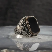 retro handmade turkish signet ring vintage mens ancient metal eagle ring inlaid black zircon party punk motor biker ring