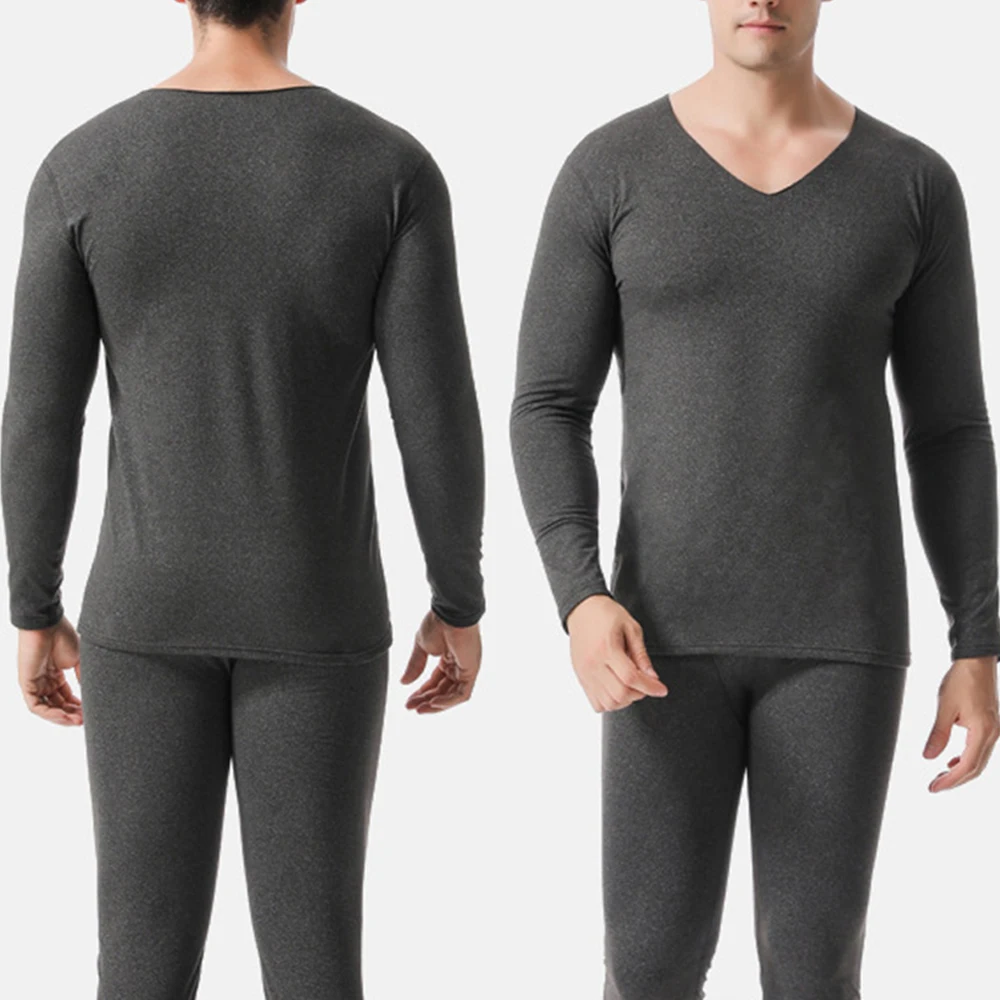 

Мужское зимнее воздухопроницаемое термобелье с V-образным вырезом, Костюмные топы, длинные брюки, ультратонкие эластичные бесшовные мягкие...