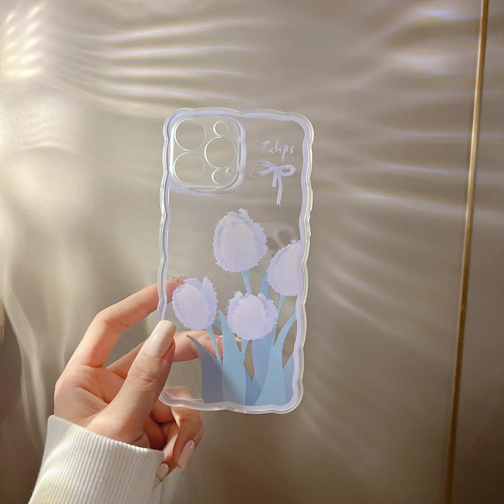 Чехол Ins Fresh с цветами тюльпана для телефона iPhone 13 Pro Max 12 11 симпатичный портативный