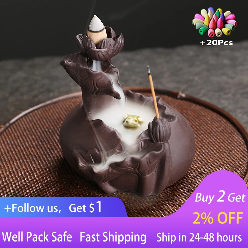 

Purple sand lotus leaf backflow incense burner creative lotus frog backflow incense burner home decoration