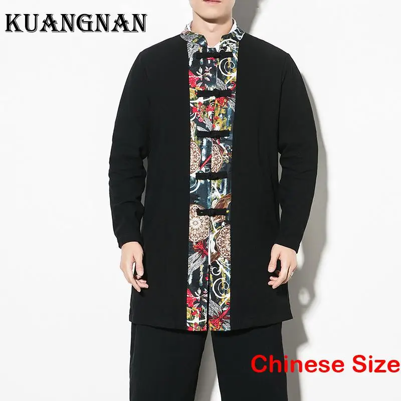 

KUANGNAN Chinese Style Long Sleeve Top Casual Shirts for Men Shirt Korean Style Luxury Clothing Men's Fashion 5XL 2023 Spring