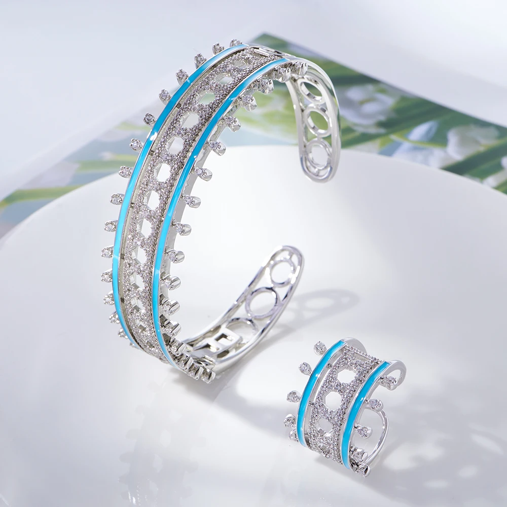 Tirm 2 шт. Набор браслета для женщин фианиты искусственный браслет кольцо Дубай