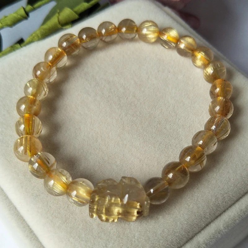 Высококачественный натуральный Золотой рутилированный кварцевый браслет pixiu с