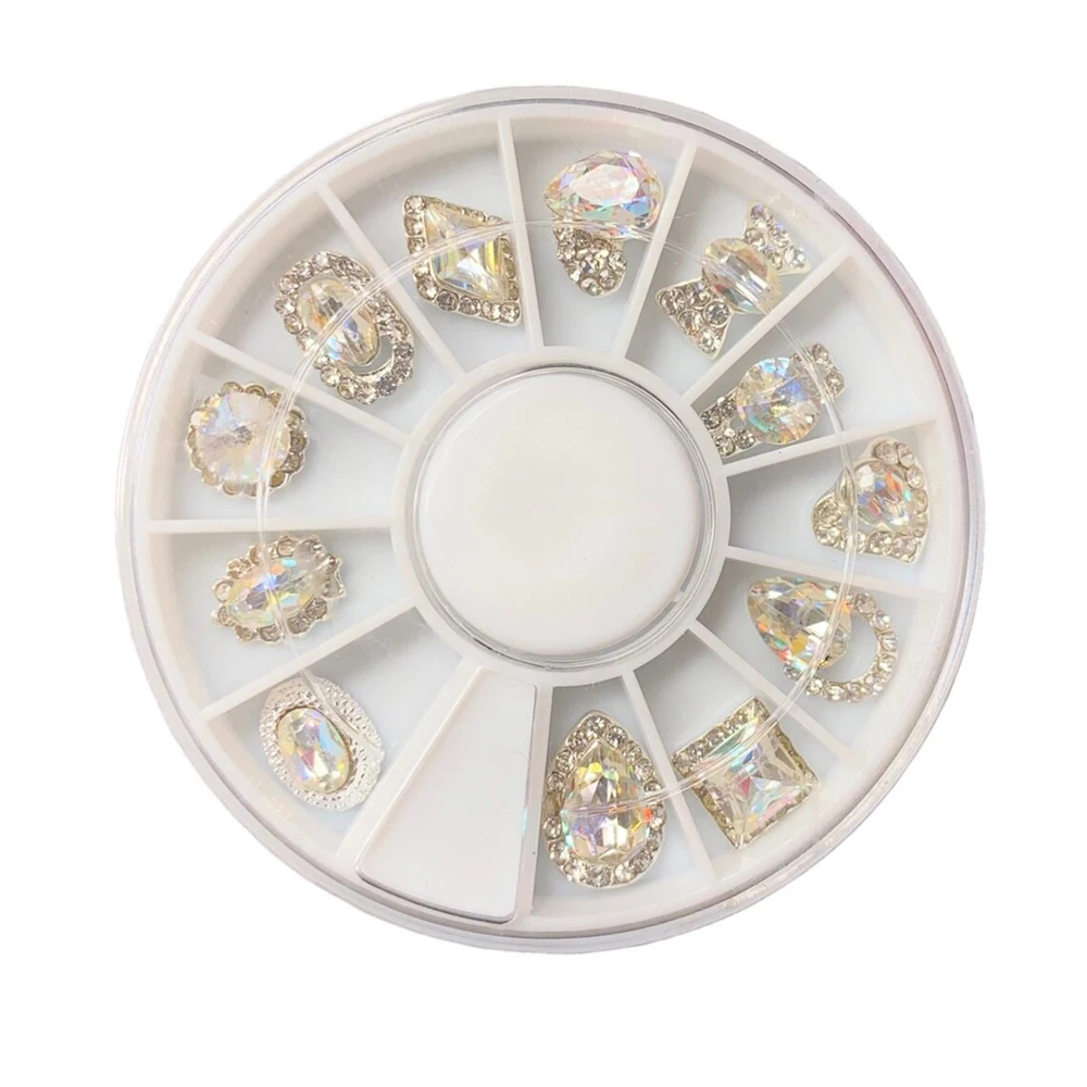 

12pcs AB Mixed Large Rhinestones | Ribbon Bowtie Square Diamond Crystal Charms Gems | Wheel Organizer 3D Nail Charm Jewelry