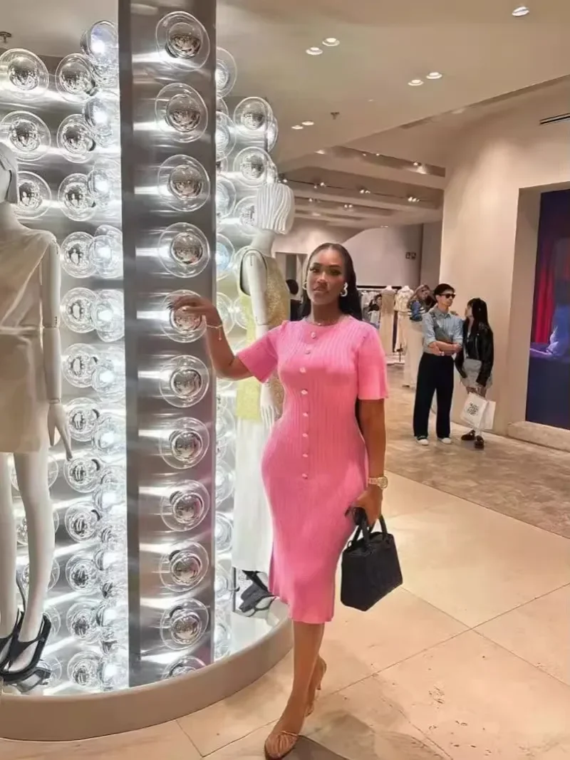 XIZOU Новое летнее оптовое платье для женщин с коротким рукавом элегантное вязаное