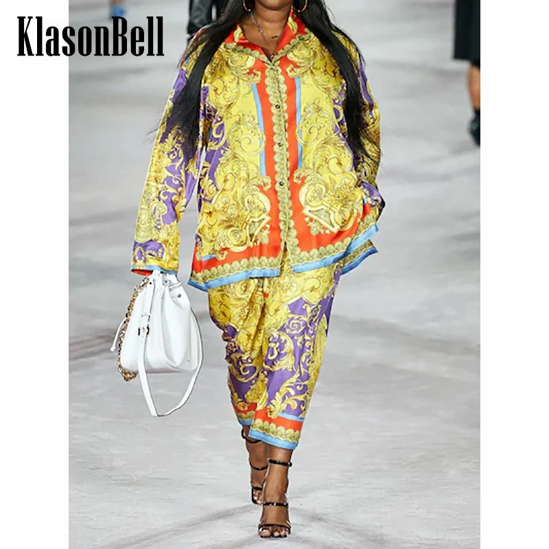 

5.18 KlasonBell Vintage Fashion Print Pattern High Waist Straight Pants Women