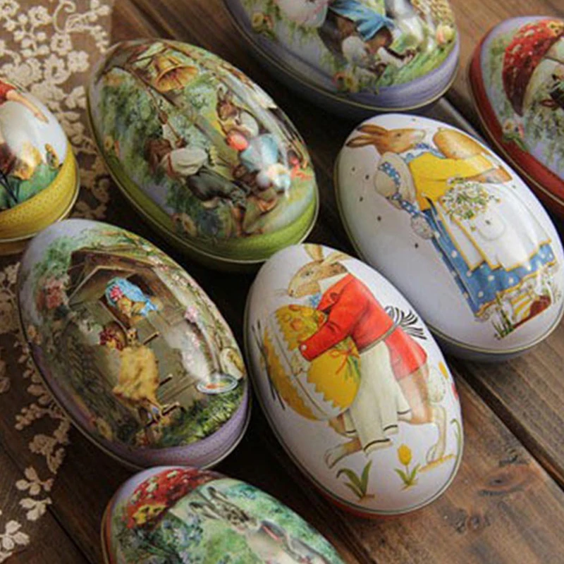 Candy Tin Tins Boxes Gift Cookie Storage Tinplatelids Eggs Metallarge Jar Mini Easter Bunny Empty Jar
