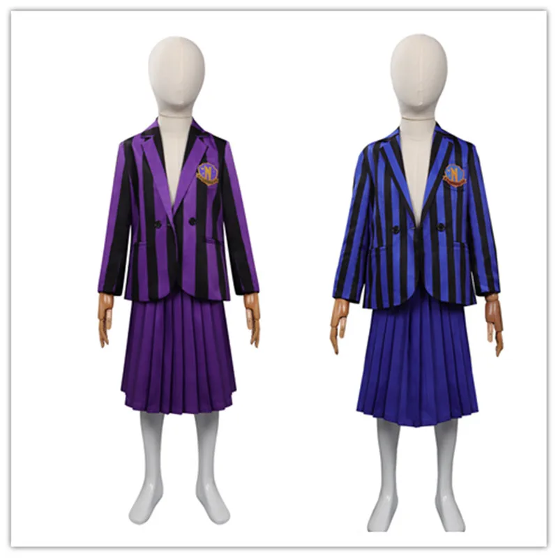 

Kids Wednesday Addams Cosplay Enid Sinclair Costume Blue Purple Girls School Uniform Skirt Outfits Halloween Carnival Party Suit