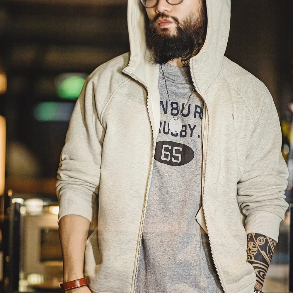 Maden Мужская серая толстовка с капюшоном Внутри флис толстый теплый Застежка на