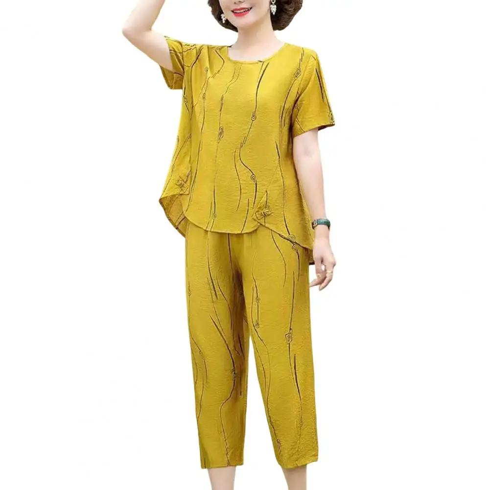

2Pcs/Set Trendy Summer Outfit 3D Cutting Top Pants Set Short Sleeve Summer Floral Print Top Pants Set Sportwear