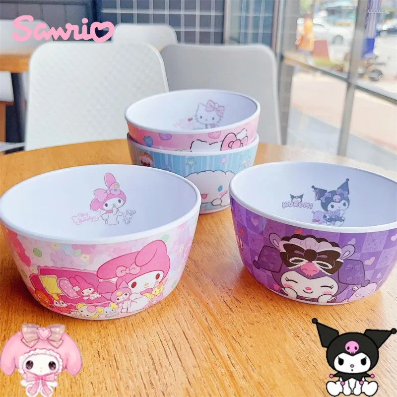 

Kawaii Sanrio Hello Kitty Bowl Kuromi Cinnamoroll My Melody Animes Unbreakable Plastic Bowl Lightweight Soup Bowl Noodle Bowl