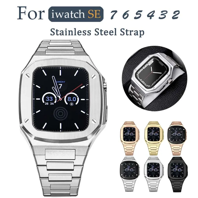 

41mm 45mm Stainless Steel Strap For iWatch Series 7 SE 6 5 4 3 44mm Metal Strap And Case Modification Kit For Apple Watch Band 7
