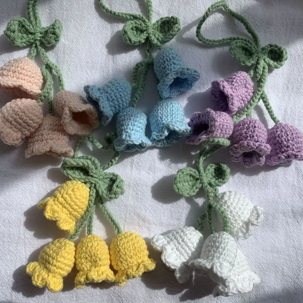 

Bag Accessories For Women Girls Car Key Ring Crocheted Wind Chimes Flower Pendant Bell Orchid Knitted Keychain Keyring