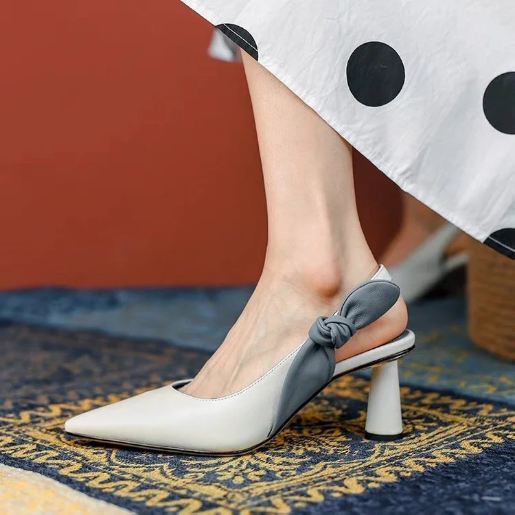 

Summer Women's Shoes Pu Shoes Women's Pointed Toe Stiletto Sandals Solid Color Slingback Women's Shoes Bow 35-39 Comfortable