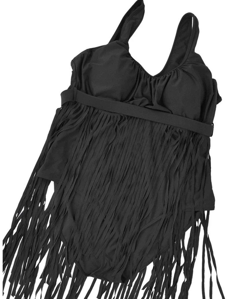 

Купальный костюм 6XL с бахромой, женский слитный купальник с мягкой подкладкой, купальник с высокой талией, очень большой купальный костюм