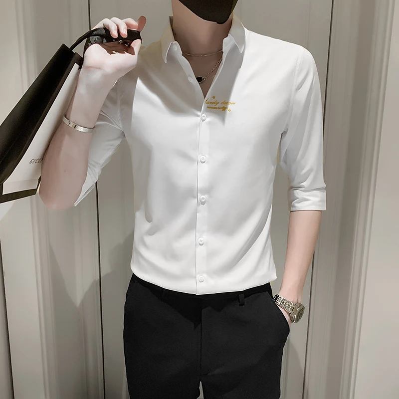 

Black/White Camisas De Hombre 4XL-M Plus Size Simple Embroidery Half Sleeve Shirts Men Clothing 2022 Slim Fit Casual Tuxedo Sale