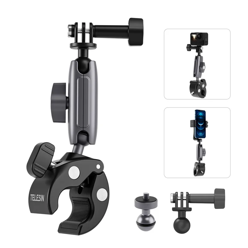

Metal Motorcycle Bicycle Bike Mount Clamp 1/4 Ball Holder Clip Adapter For Gopro Hero 10 9 Smartphone Action Camera Accessories