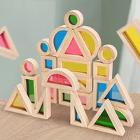 24pcs baby colorful wooden arcylic mirror rainbow building blocks stacking toy rubber wood child kids educational toy gifts 3y