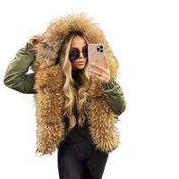 womens winter jackets 2022 real fox fur coat female short natural raccoon big fur collar parka bomber jacket slim