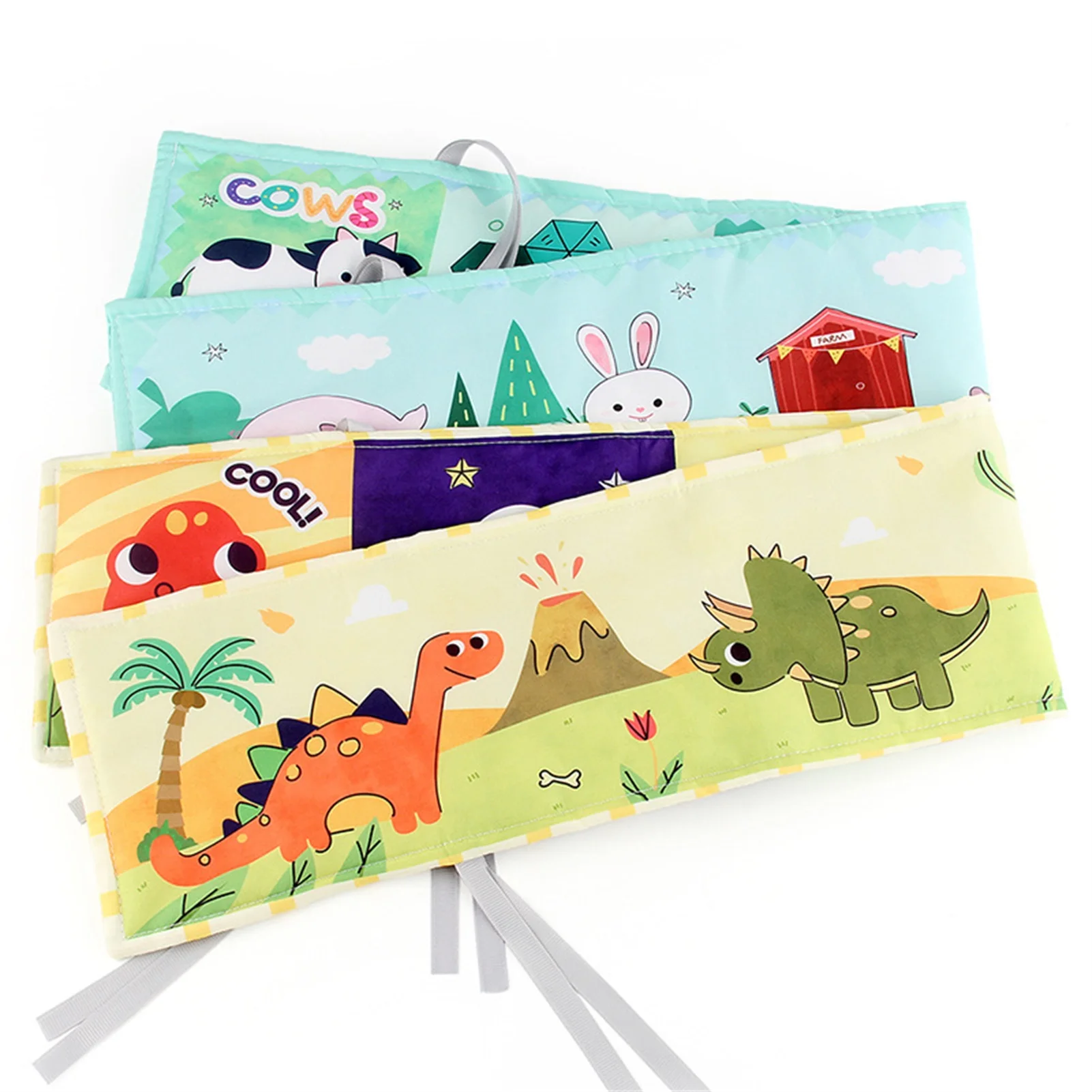 

Книги тканевые сенсорные для младенцев, двусторонние Мультяшные животные для раннего развития, для обучения окружности, Монтессори