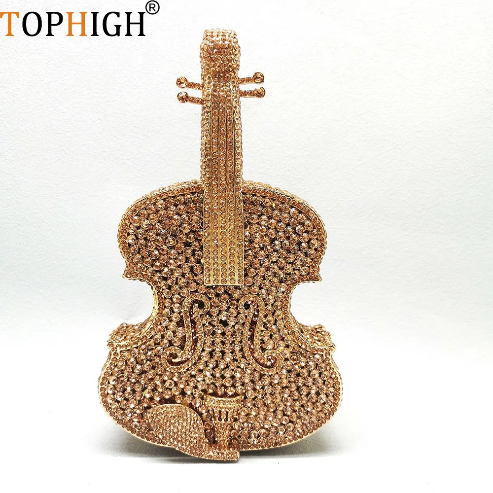 

TOPHIGH Violin Shaped Designer Luxury Bag Crystal Evening Clutch Newly Novelty Rhinestone Wedding Purses And Handbags For Women