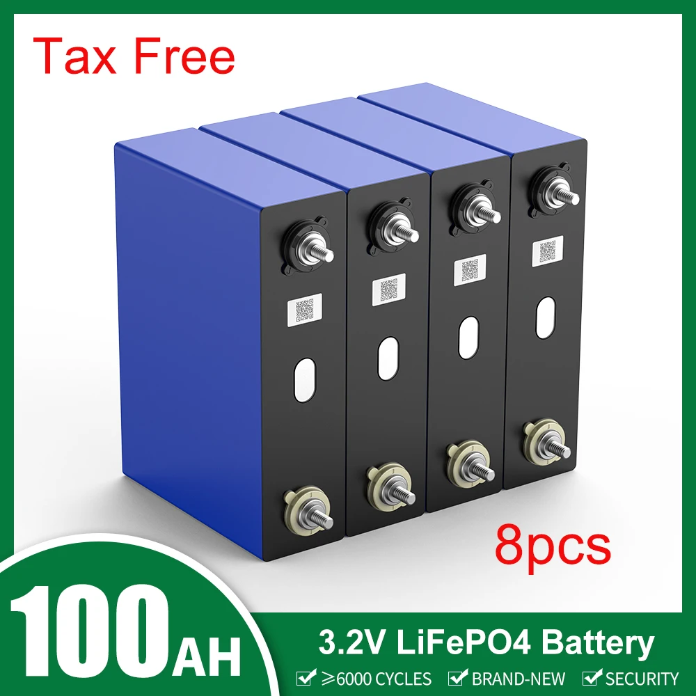 

8pcs 3.2V 100Ah Lifepo4 Battery Rechargeable Lithium Ion Battery Deep Lifecycles Cells For EV RV Boat Solar Home Energy Storage