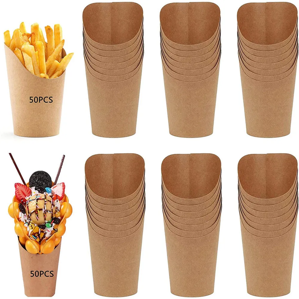 

50 Pcs 14oz French Fries Cups Disposable Kraft Paper Cups Snack Containers Charcuterie Baking Cups Take-Out Party Dessert Supply