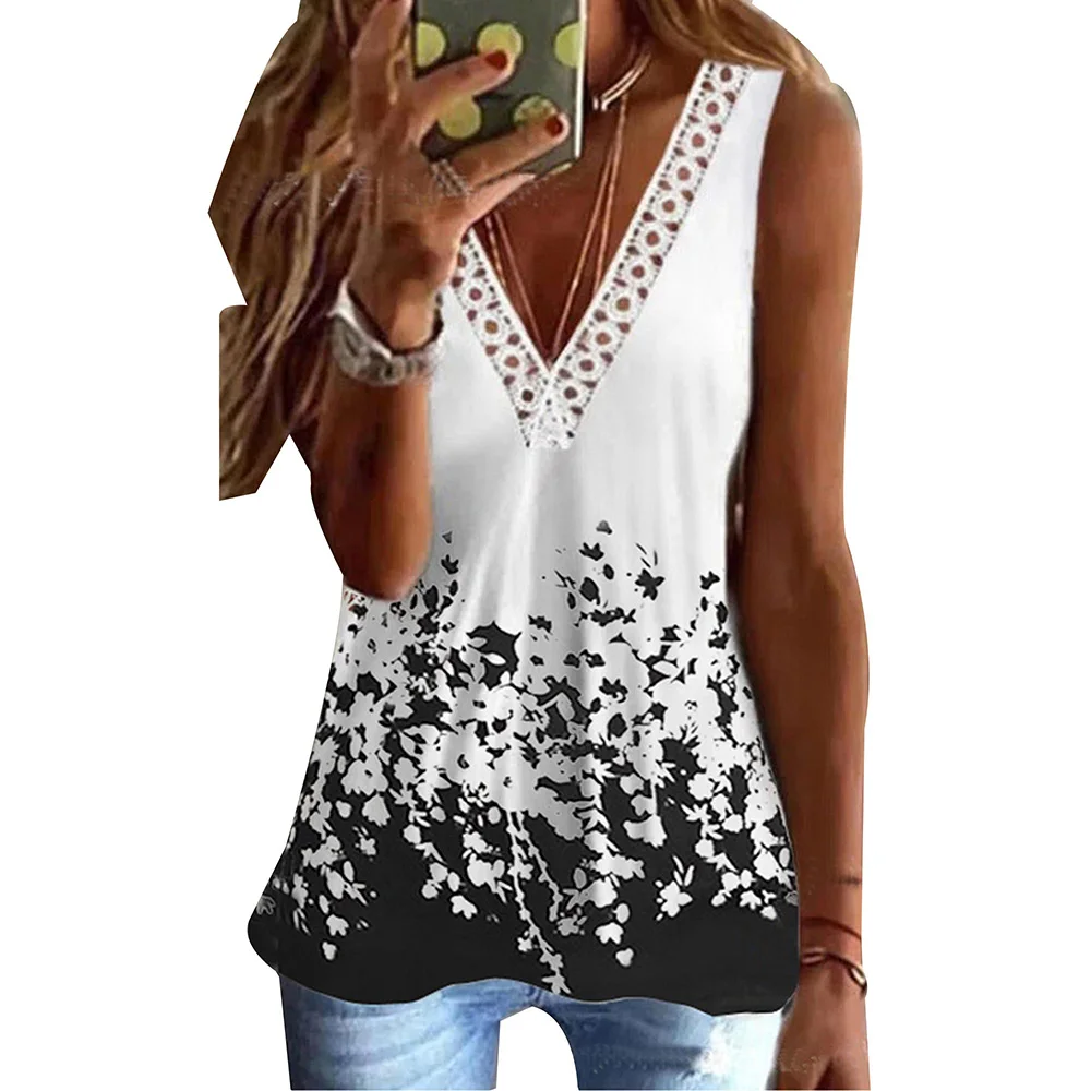 

Summer Women Harajuku Tank Top Women Sleeveless Fashion Vest Casual Female Lace Crochet Pullover Camisole Hollow Vest Tee Tops