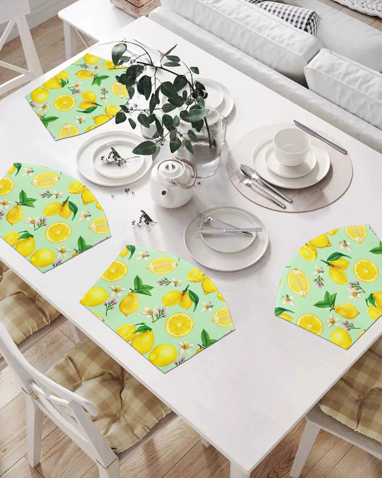 

2/4/6 шт. набор подставок в форме веера, летние коврики для стола с лимоном и цветком, подставка под чашку, коврик, Рождественский домашний деко...